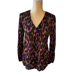 Trina Turk Animal Print Silk V-neck Blouse Size S
